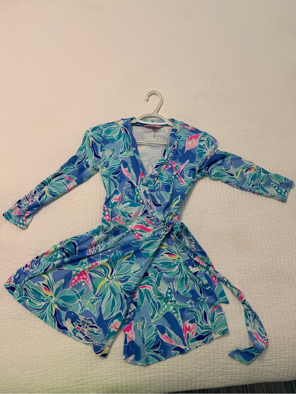 Lilly Pulitzer Tropical Wrap Romper Blue Green Pink XXS